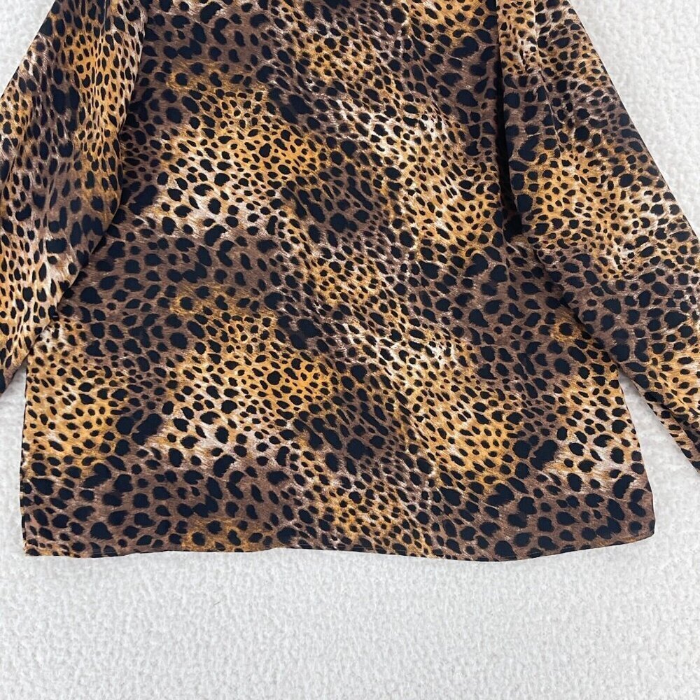 Ann Taylor Factory Brown Animal Print Shirt Womens Long Sleeve High Neck Size MP - Picture 6 of 15